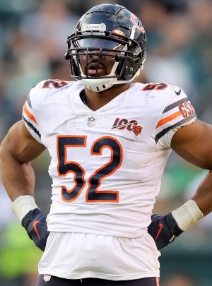 Khalil Mack of the Chicago Bears stands on the field.