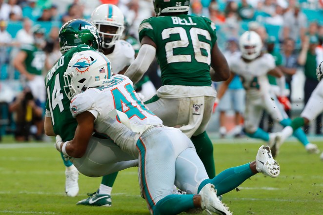 The Jets fell to the Dolphins on Sunday.