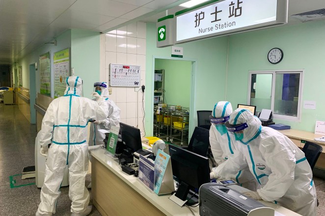 Medical staff members at the Zhongnan hospital in Wuhan, China.