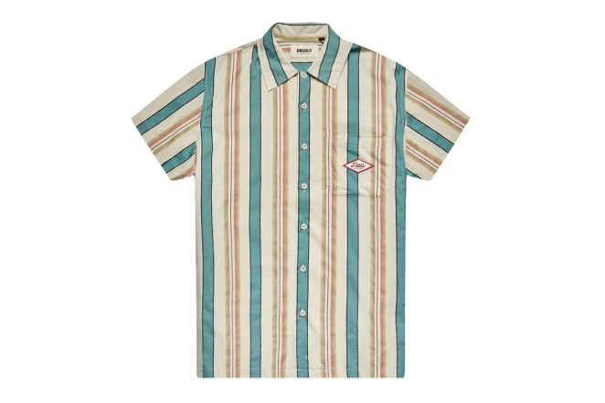 Oscar stripe shirt, $98 at <a href="https://shop.us.deuscustoms.com/collections/shirts/products/oscar-stripe-shirt-tropical-stripe" rel="noopener" target="_blank">Deus Customs</a>