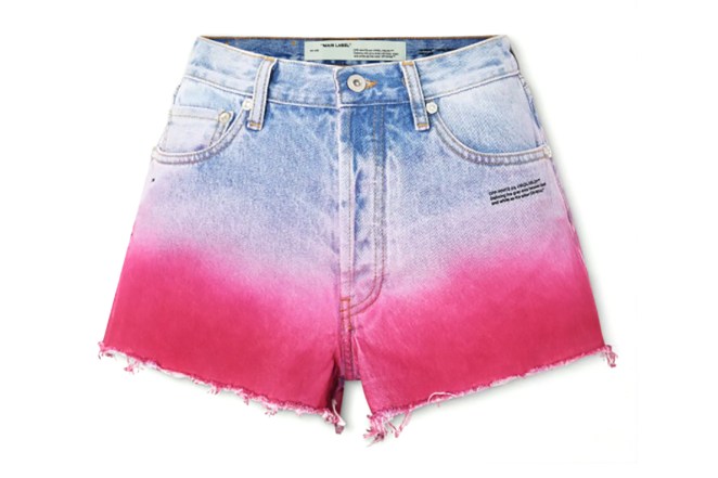 Off-White frayed printed ombre denim shorts, $565 at <a href="https://www.net-a-porter.com/en-us/shop/product/off-white/frayed-printed-ombre-denim-shorts/1213759" rel="noopener" target="_blank">Net-a-porter</a>