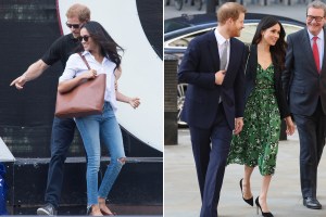 Meghan Markle at the 2017 Invictus Games in ripped denim, and wearing a dress at the same event in 2018