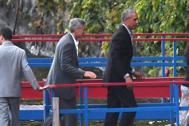 George Clooney, Barack Obama and Amal Clooney in Lake Como, Italy.