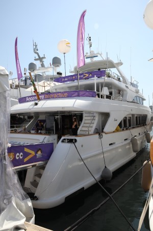 The Accenture yacht in the Cannes marina.