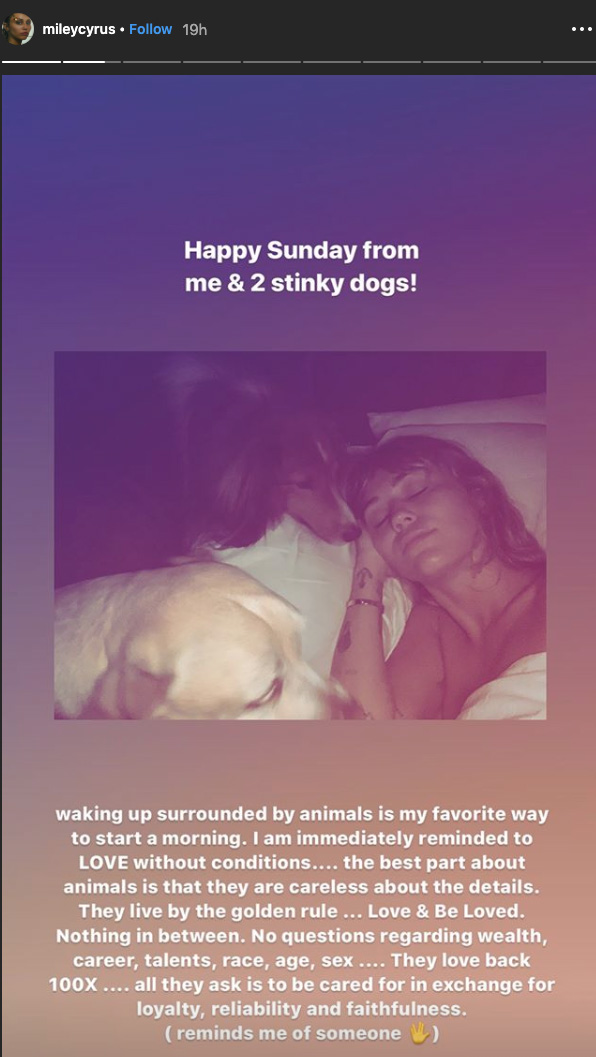 Miley Cyrus Instagram story from Sunday, Sept. 29, 2019