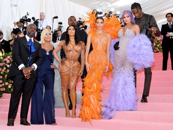 Corey Gamble, Kris Jenner, Kanye West, Kim Kardashian West, Kendall Jenner, Kylie Jenner and Travis Scott at the 2019 Met Gala