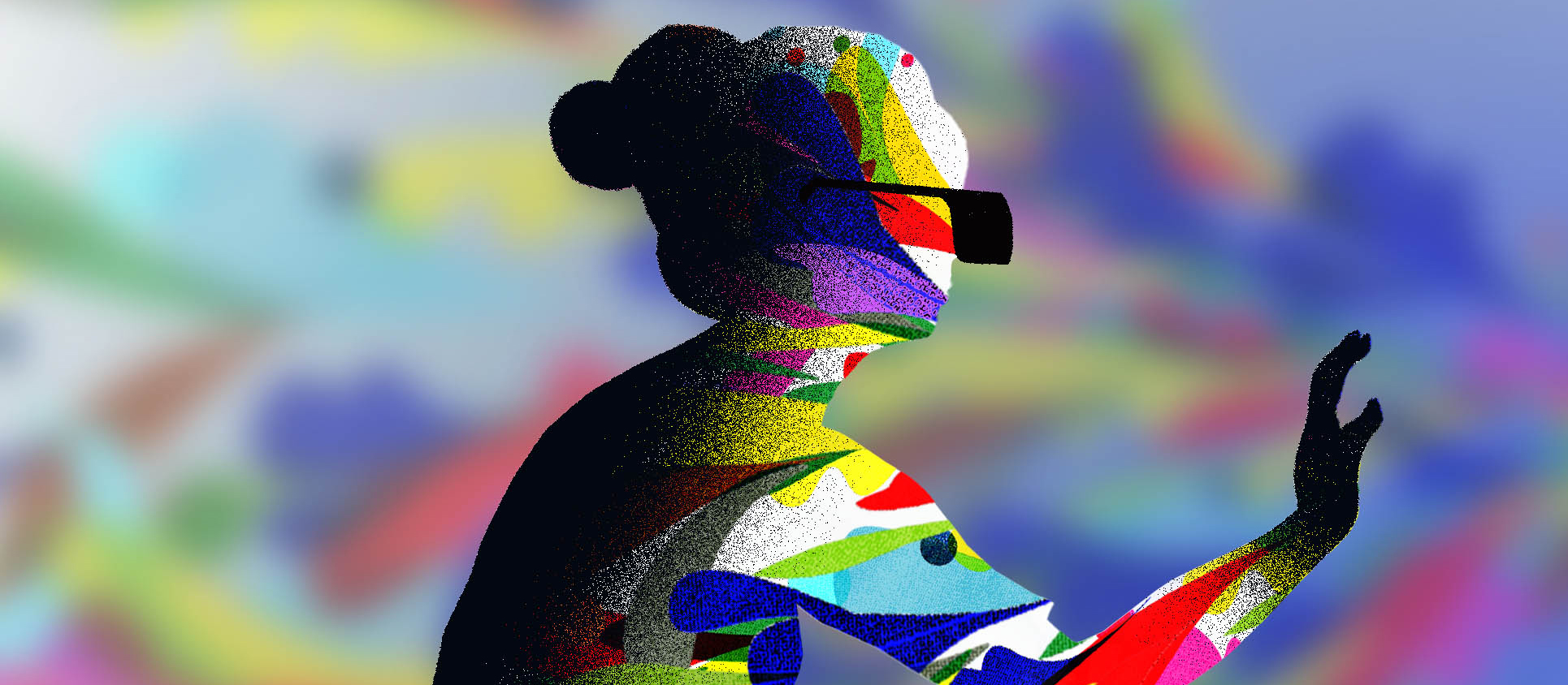 Colorful pop art illustration of a woman wearing smartglasses.