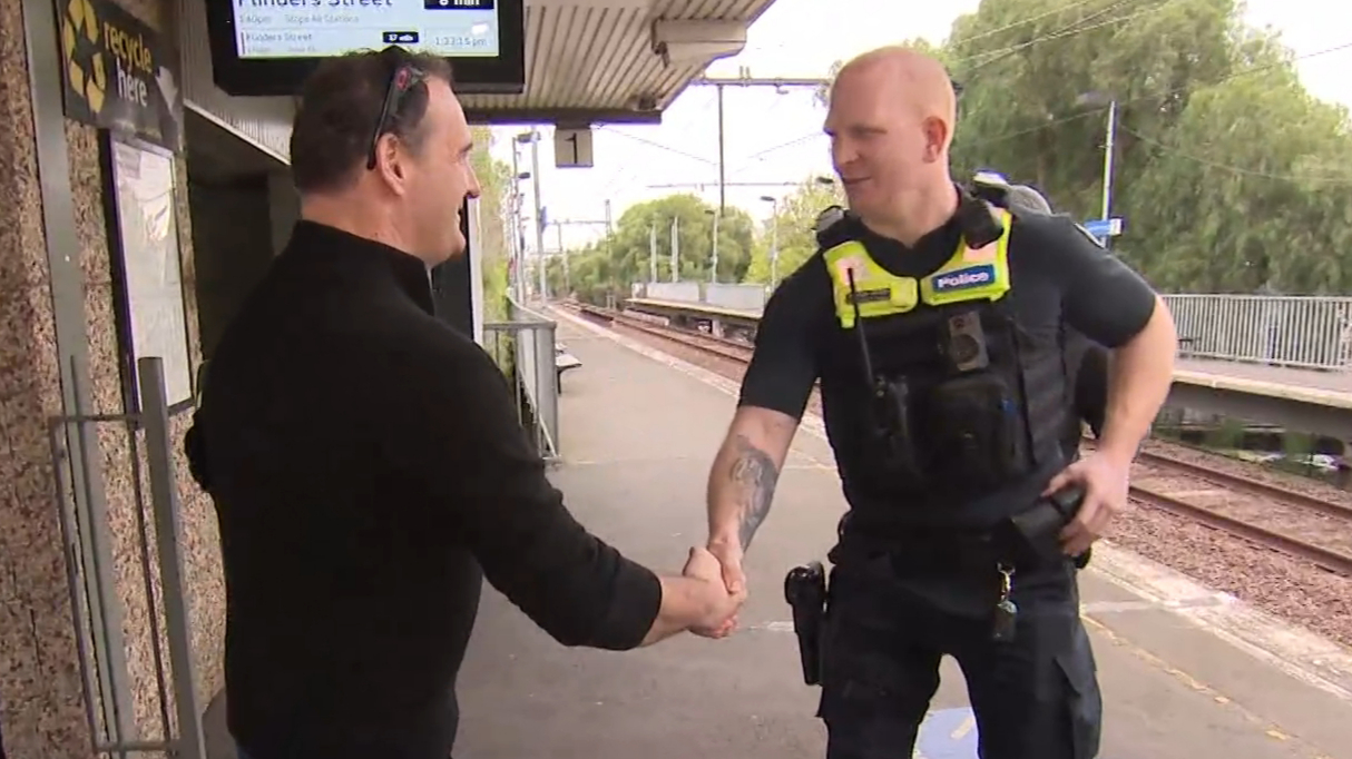 Football fan who almost died of cardiac arrest meets hero police officers