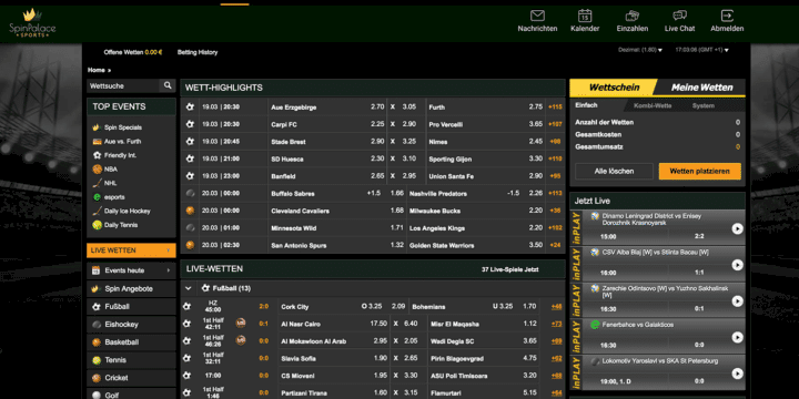Fußballwetten bei Spin Palace Sports