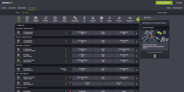 Comeon Live Wetten