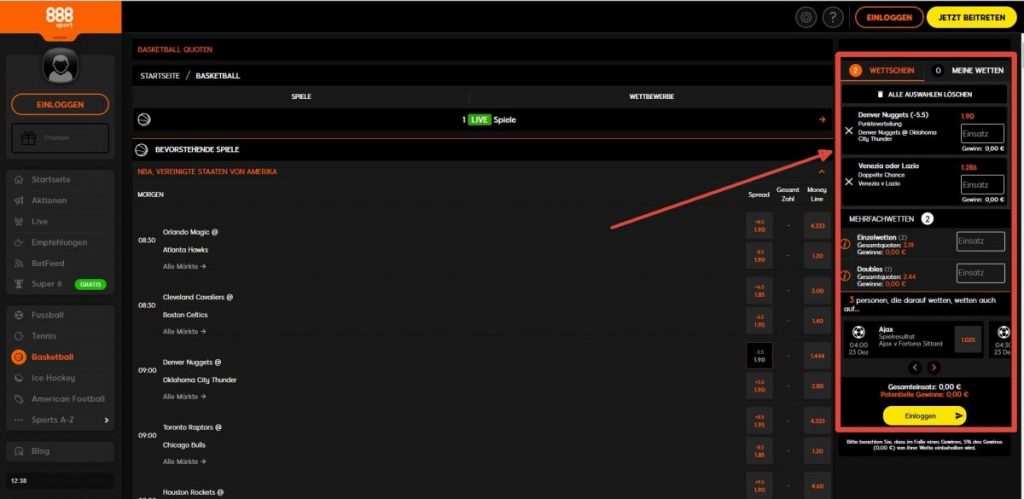 Schritt 4: Wetten Platzieren Bei 888Sport