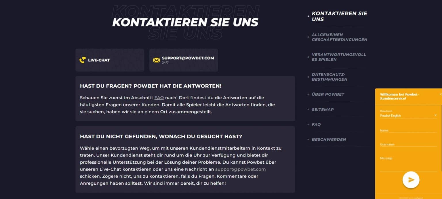 Powbet Kundenservice und Support