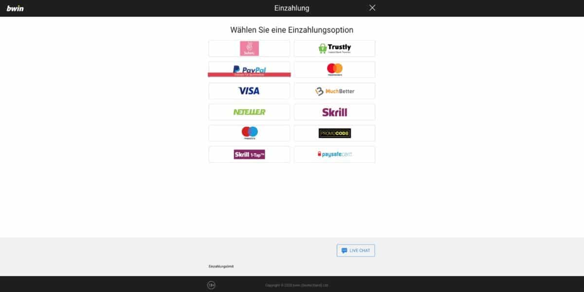 Bwin Einzahlung