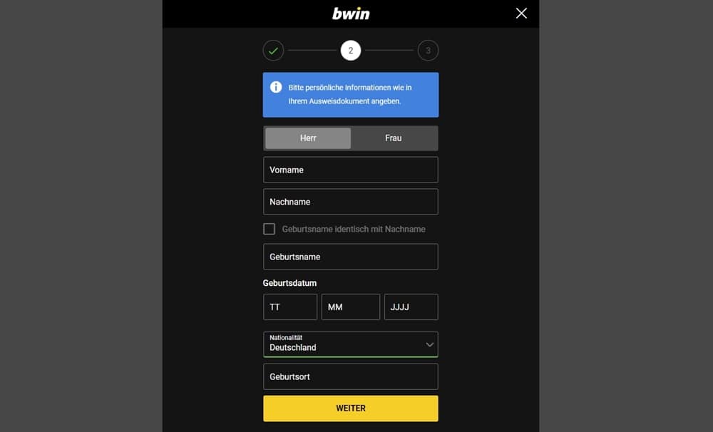 Bwin Registrierung Schritt 4