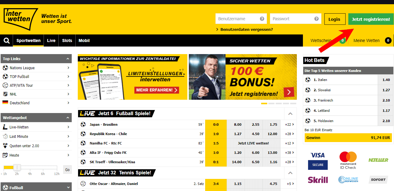 Interwetten Registrierung