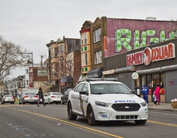 A Philadelphia police cruiser is parked between Arch and Market streets in West Philadelphia