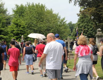 People walking through Laurel Hill Cemetery