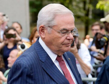 Sen. Bob Menendez, D-N.J., leaves federal court in New York, Tuesday, July 16, 2024. Menendez has been convicted of all the charges he faced at his corruption trial, including accepting bribes of gold and cash from three New Jersey businessmen and acting as a foreign agent for the Egyptian government. (AP Photo/Seth Wenig)