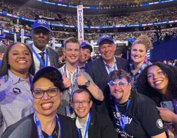 A group of delegates from Delaware pose for a photo at the Democratic National Convention