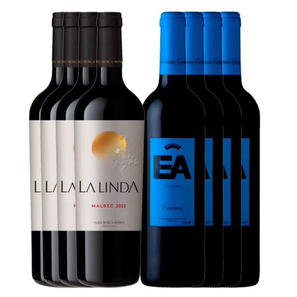 kit 8 garrafas de vinhos tintos, la linda malbec e EA cartuxa