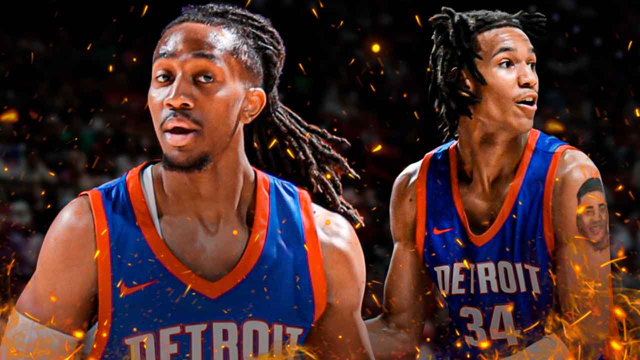 Daniss Jenkins and Bobi Klintman of Pistons with fire on their hands