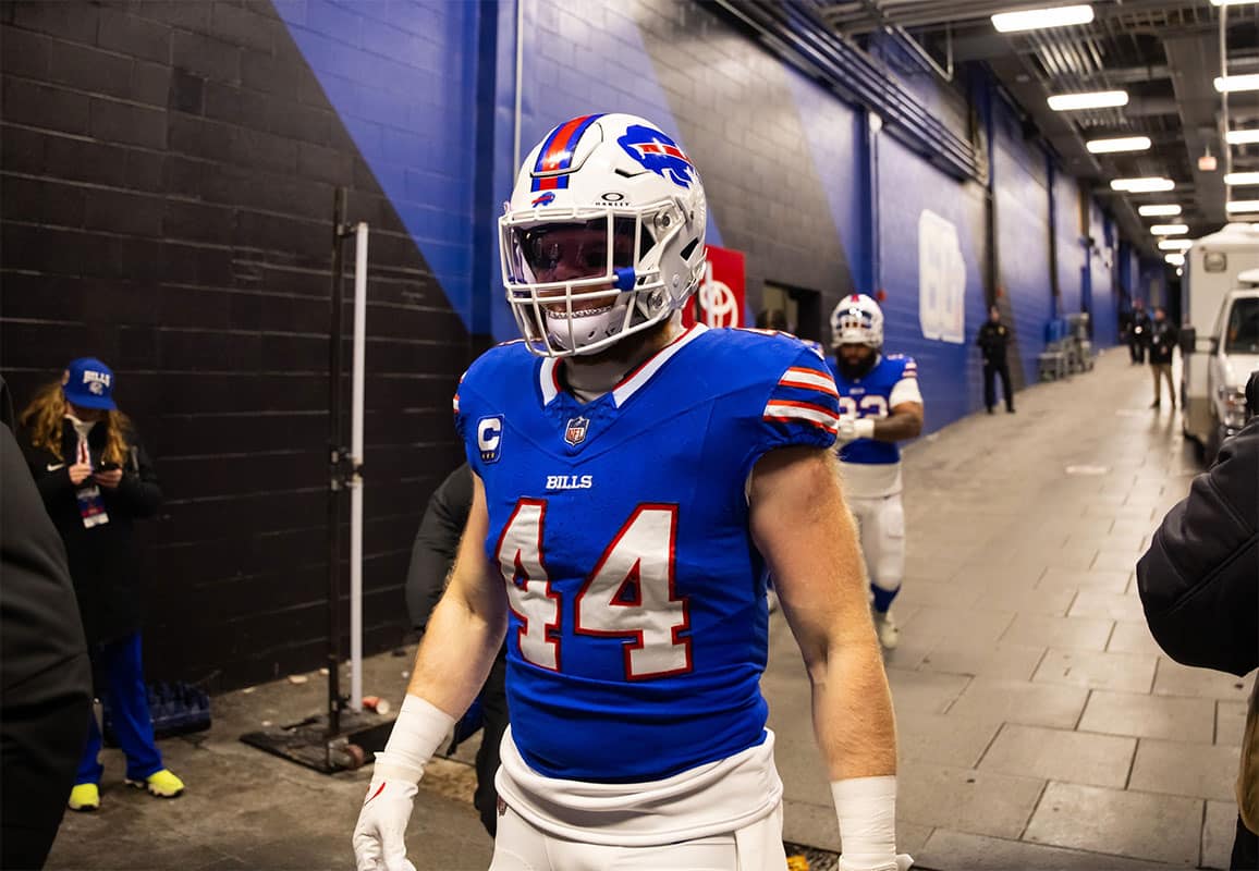 Buffalo Bills linebacker Tyler Matakevich (44) against the Kansas City Chiefs in the 2024 AFC divisional round game at Highmark Stadium.