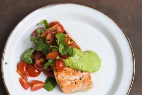 To keep salmon succulent in a skillet, baste then sauce