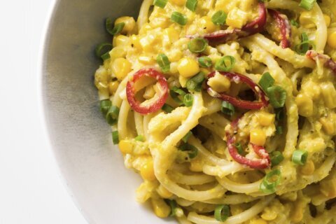 Fresh corn makes a creamy pasta sauce with no cream