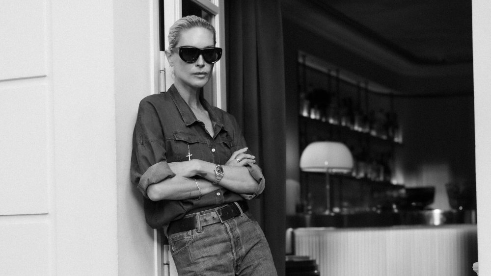 Erin Wasson in Paris, wearing the Jacques Marie Mage sunglasses she designed.