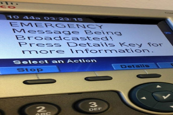 Emergency Management: Image of message that will appear on Kent State phones during an emergency broadcast.