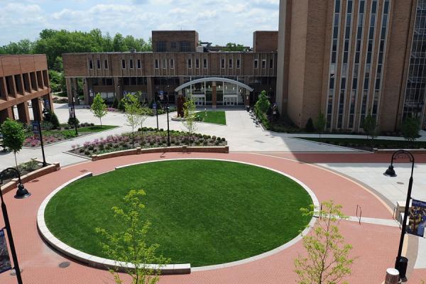 Risman Plaza, close in proximity to the Kent Student Center and University Library, is a popular hangout spot.