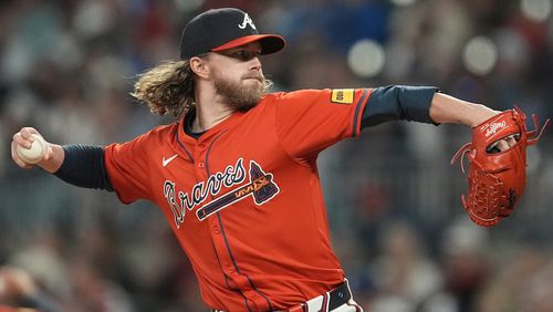 Atlanta Braves pitcher Pierce Johnson (38) delivers during the eighth inning of a baseball game against the Cleveland Guardians, Friday, April 26, 2024, in Atlanta. (AP Photo/Mike Stewart)