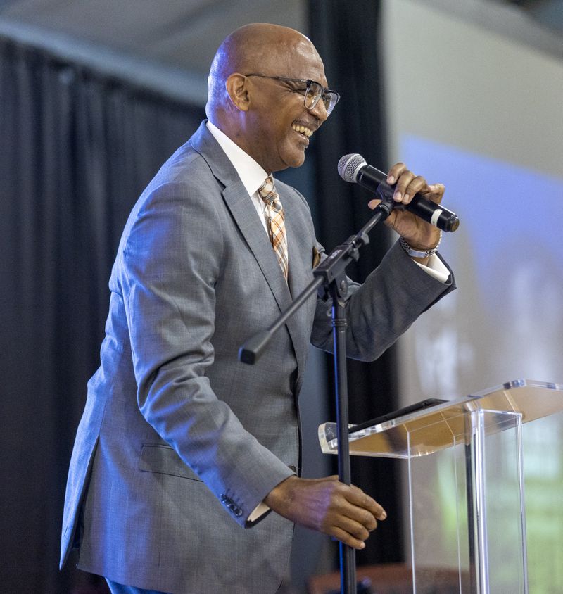  Lee Franklin, senior pastor at Mt. Ephraim Baptist Church, speaks during the inaugural Greater Atlanta Congress of Black Men Conference in Atlanta Saturday July 13 2024 (Steve Schaefer / AJC)