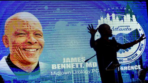 Dr. James Bennett speaks during the inaugural Greater Atlanta Congress of Black Men Conference at Mt. Ephraim Baptist Church in Atlanta on Saturday, July 13, 2024.  (Steve Schaefer / AJC)