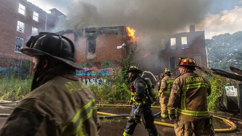 Atlanta firefighters battled a blaze at Morris Brown College for the second time in 16 months at the historic building formerly known as Gaines Hall on June 13, 2024. (John Spink/AJC)