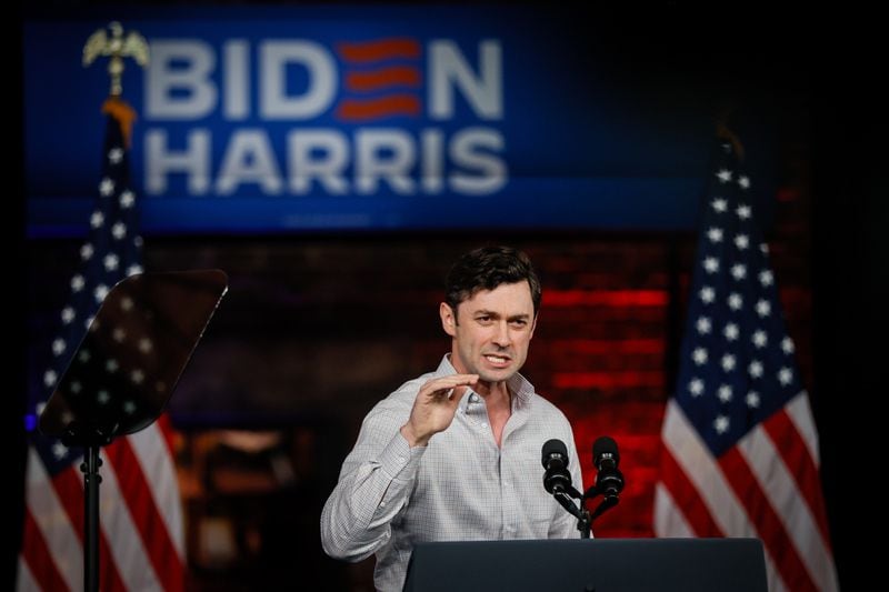 U.S. Sen. Jon Ossoff, D-Ga., spoke at a rally for President Joe Biden in Atlanta in March. 