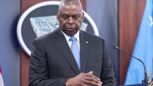 FILE - Secretary of Defense Lloyd Austin speaks during a press briefing at the Pentagon, July 25, 2024, in Washington. (AP Photo/Kevin Wolf, File)