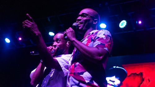 Christian rapper Young C performs between worship service alongside Pastor Sam Collier at Story Church Atlanta on August 27, 2023, in Atlanta. (Michael Blackshire/Michael.blackshire@ajc.com)