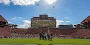 Helicopters flyover the Auburn vs. Mississippi State game Saturday, Oct. 28, 2023, in Auburn, Alabama. (Julie Bennett | preps@al.com)