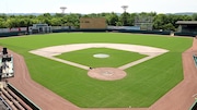Rickwood Field, the oldest baseball park in America is undergoing major renovations in preparation for MLB baseball game in June 2024. Opening day for the historic park was August 18, 1910. Renovation progress as seen 5-16-24. The new grass field is installed. (Joe Songer for al.com).