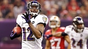 Baltimore Ravens wide receiver Jacoby Jones returns a kickoff for a touchdown during Super Bowl XLVII against the San Francisco 49ers on Feb. 3, 2013, at the Mercedes-Benz Superdome in New Orleans.