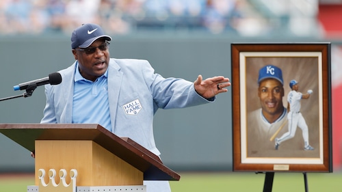 Bo Jackson speaks during his induction into the Kansas City Royals Hall of Fame