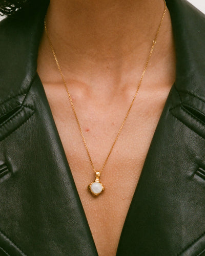 Model wearing Alighieri Eye of the Moonstone Gold Pendant Necklace