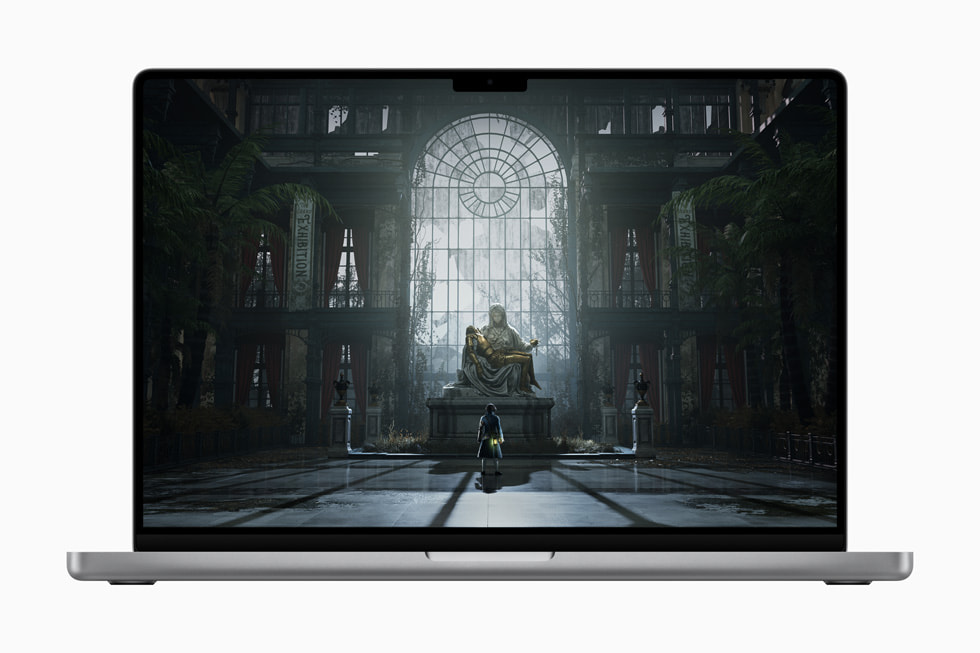 Le jeu Lies of P affiché sur l’écran d’un MacBook Pro. 