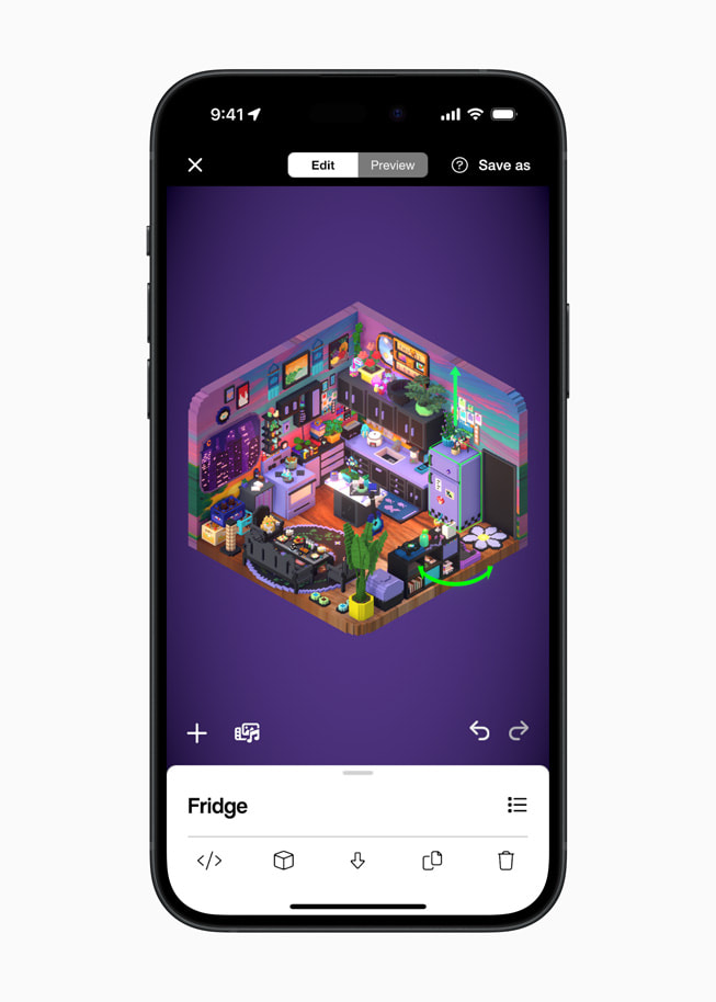 Una pantalla de edición de la app Rooms en el iPhone 15 Pro. 