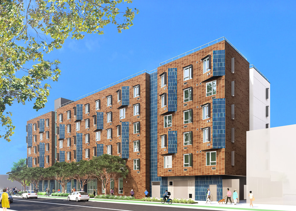 A rendering of a housing complex is shown.