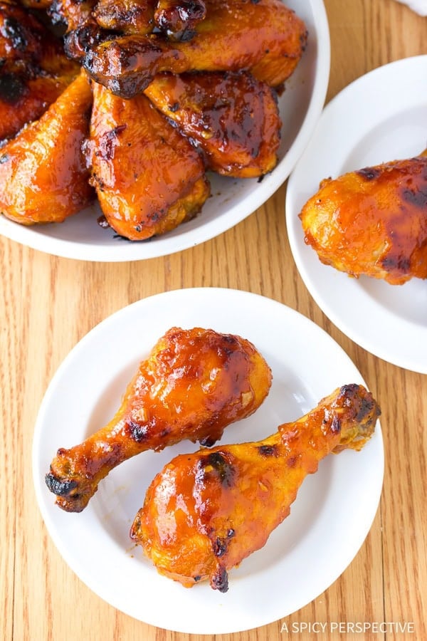 Chicken Drumstick Recipe with sticky glaze - overhead shot on plate