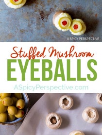 Spooky 5-ingredient Stuffed Mushroom Eyeballs for Halloween on ASpicyPerspective.com