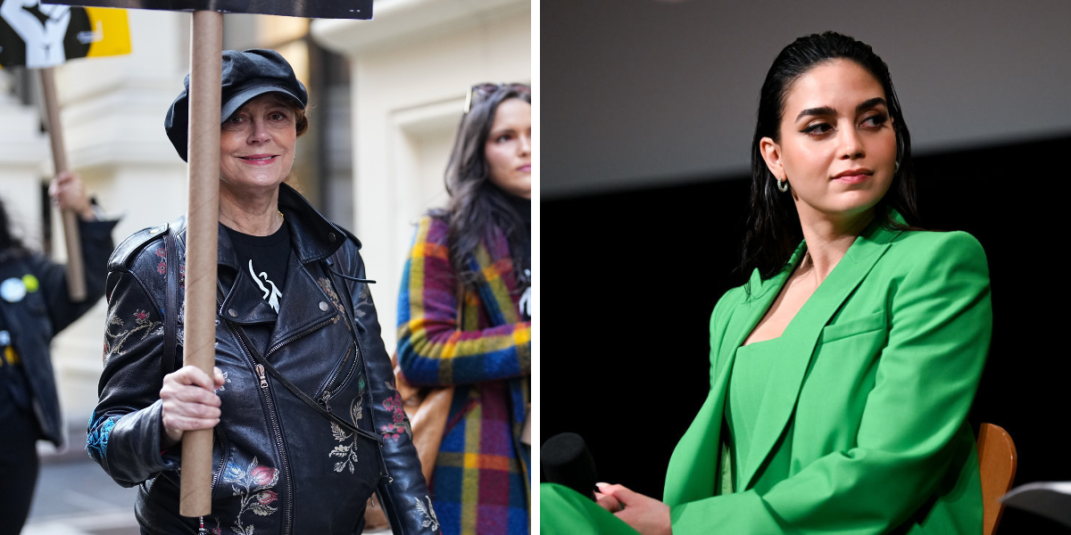 Susan Sarandon at a strike and Melissa Barrera at a panel