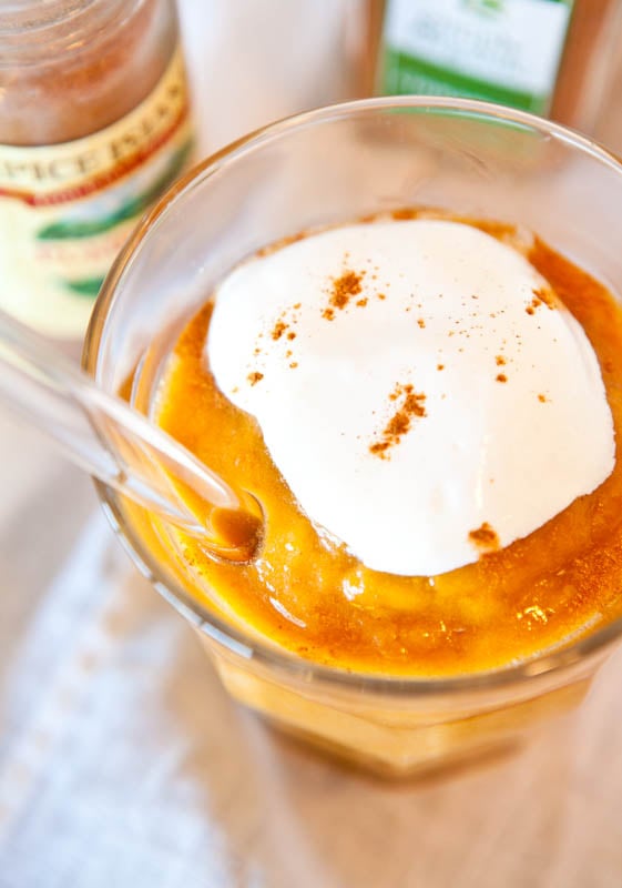 Caramel Maple Pumpkin Pie Smoothie in glass